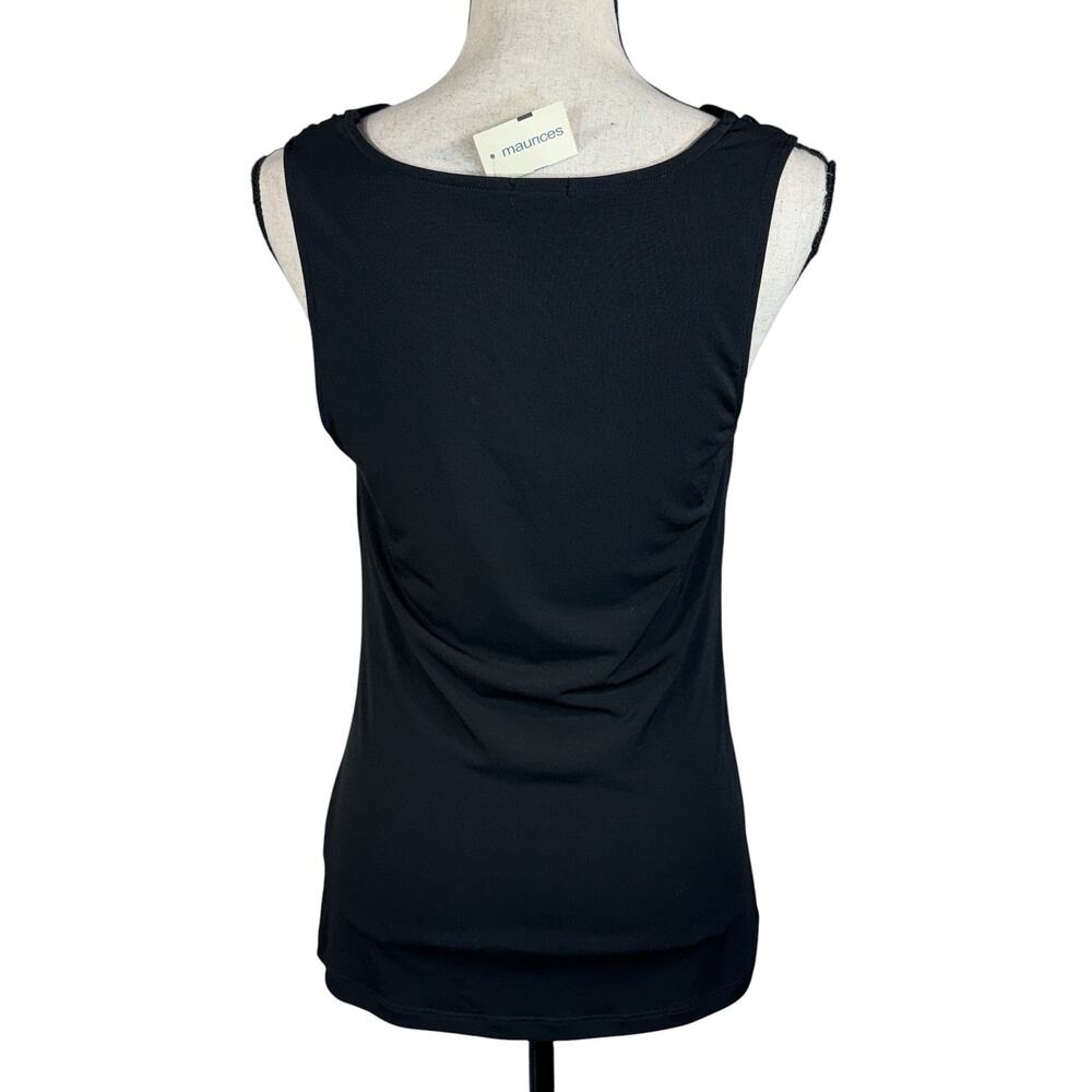 Maurices Medium Top Sleeveless Stretch V-Neck Ruched Front Pullover Black New - Picture 4 of 7